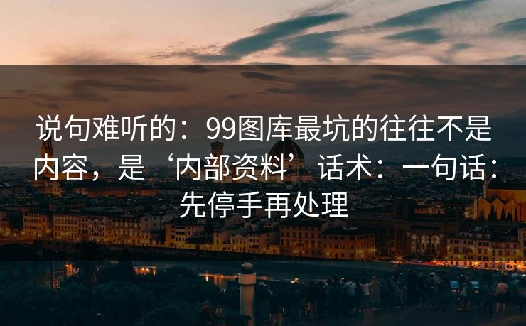 说句难听的：99图库最坑的往往不是内容，是‘内部资料’话术：一句话：先停手再处理